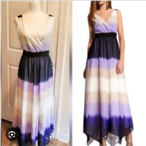 Express Asymmetrical White and Purple Maxi Dress